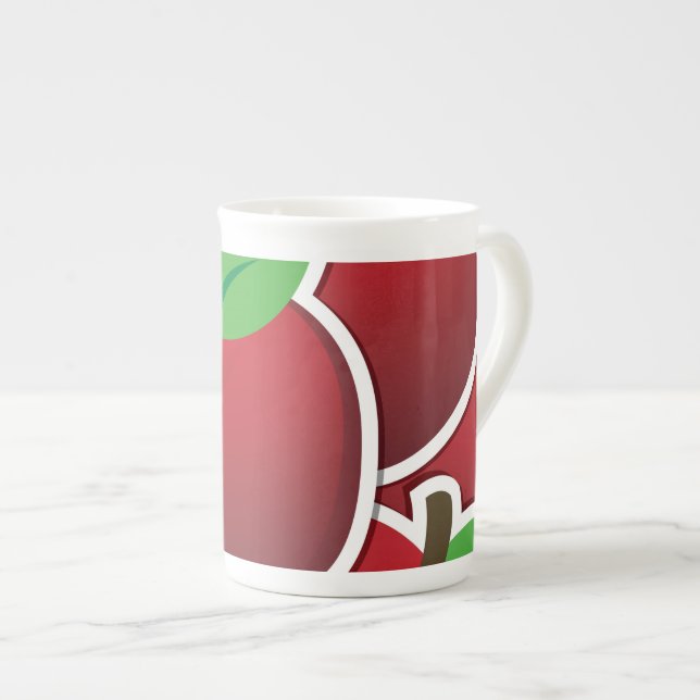 Funky red apples bone china mug (Front Right)