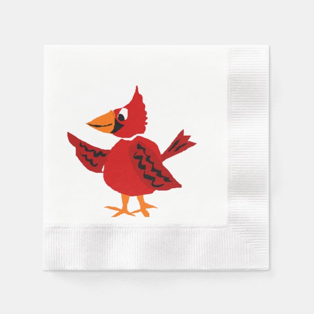 Funky Red Cardinal Bird Art Napkin (Front)