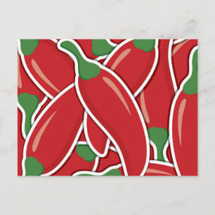 Funky red chilli peppers postcard