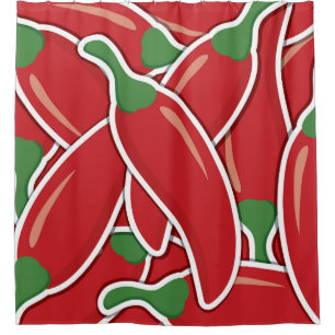 Funky red chilli peppers shower curtain
