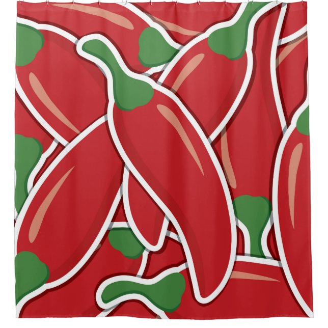 Funky red chilli peppers shower curtain (Front)