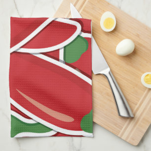Funky red chilli peppers tea towel