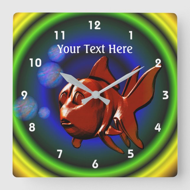 Funky Red Goldfish Animal Art Personalized Square Wall Clock (Front)
