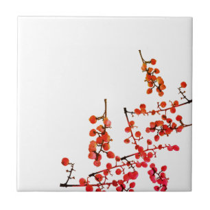 Funky Red Pepper Tree Fruit Pattern Ceramic Tile