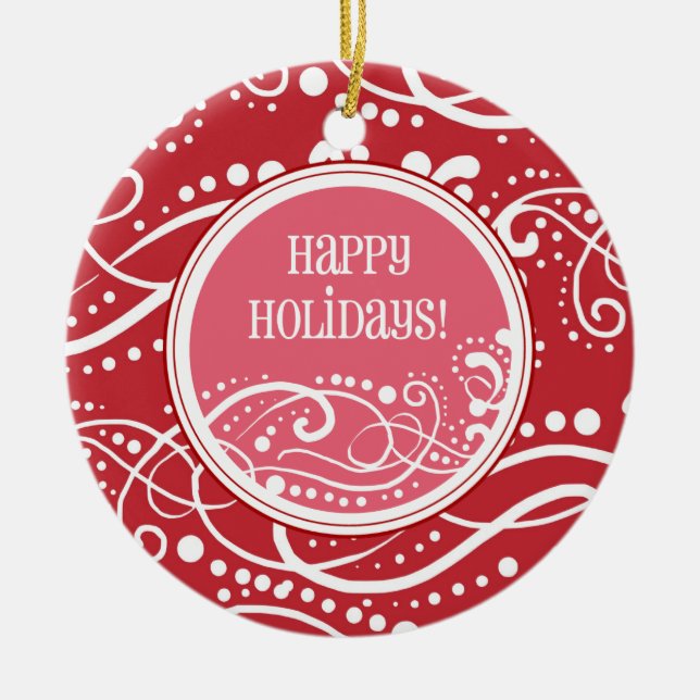 Funky Red & Pink Swirl Christmas Ornaments (Front)