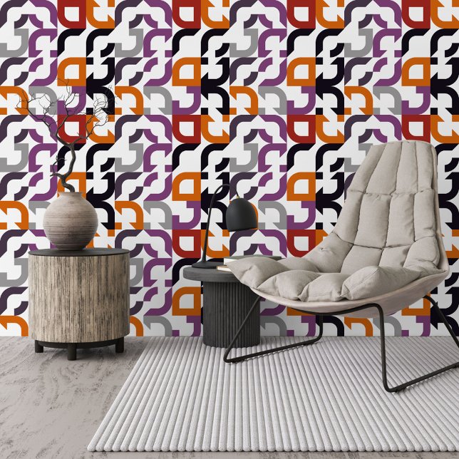 Funky Red Purple Orange Black Retro Art Pattern Wallpaper (Creator Uploaded)