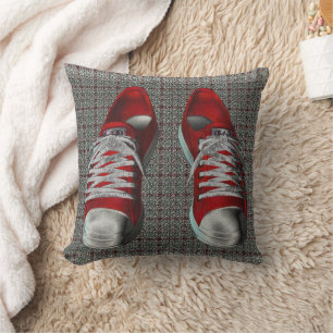 Funky Red Sneakers Abstract Art Cushion