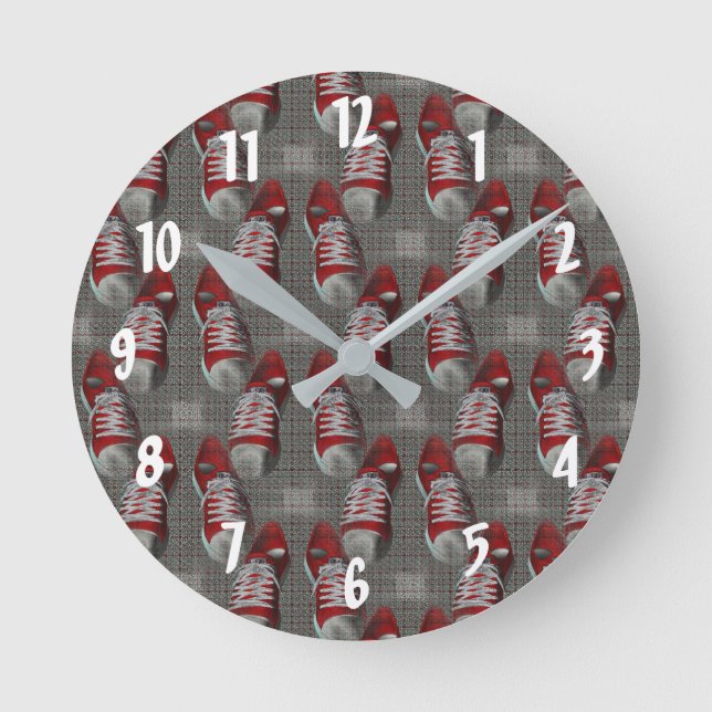 Funky Red Sneakers Abstract Design Round Clock (Front)