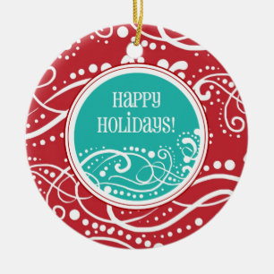 Funky Red & Teal Swirl Christmas Ornaments