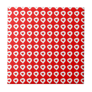 Funky Red & White Hearts Ceramic Tile