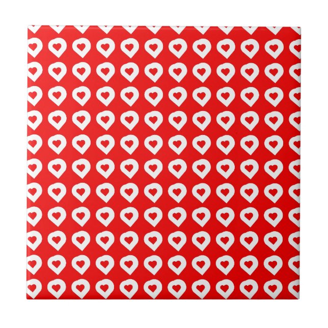 Funky Red & White Hearts Ceramic Tile (Front)