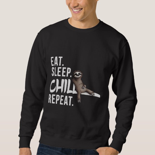 Funky Relaxed Lazy Sloth Eat Sleep Sweatshirt (Front)