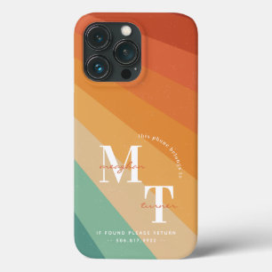Funky Retro 1970s Groovy Stripes   Monogram  iPhone 13 Pro Case