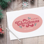 Funky Retro 70s Holly Jolly Christmas Oval Sticker<br><div class="desc">This funky retro Christmas sticker label features the words "holly and jolly" in a fun retro font.</div>