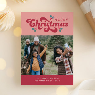 Funky Retro 70s Merry Christmas Photo Holiday Card