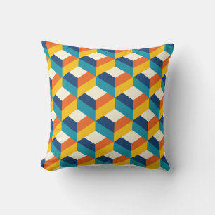 Funky Retro 80s 3D Cube geometric Pattern Design Cushion