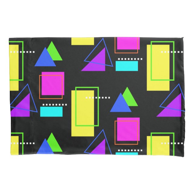 FUNKY RETRO 80S NEON FLUORO GEOMETRIC SHAPE PRINT PILLOWCASE (Front)