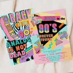 Funky Retro 90's Birthday Party Invitation