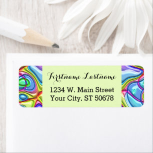 Funky Retro Abstract Colourful Swirl Waves Pattern Return Address Label
