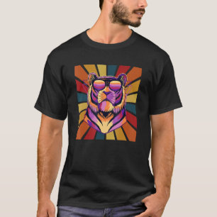 Funky Retro Big Cat With Sunglasses Colourful Desi T-Shirt