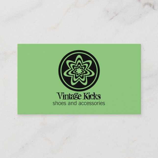 Funky Retro Bloom Business Card, Kelly Green Business Card (Front)