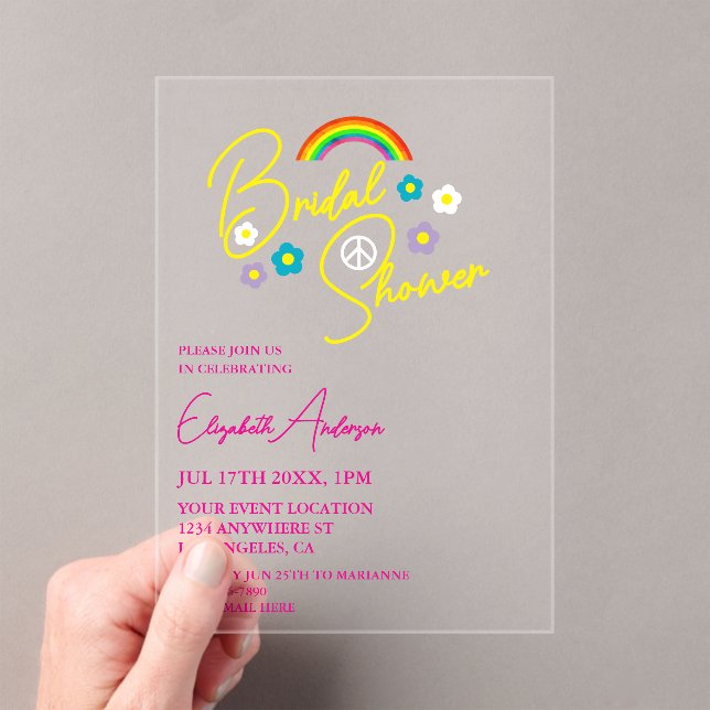 Funky Retro Bridal Shower Acrylic Invitations (Insitu (Handheld))