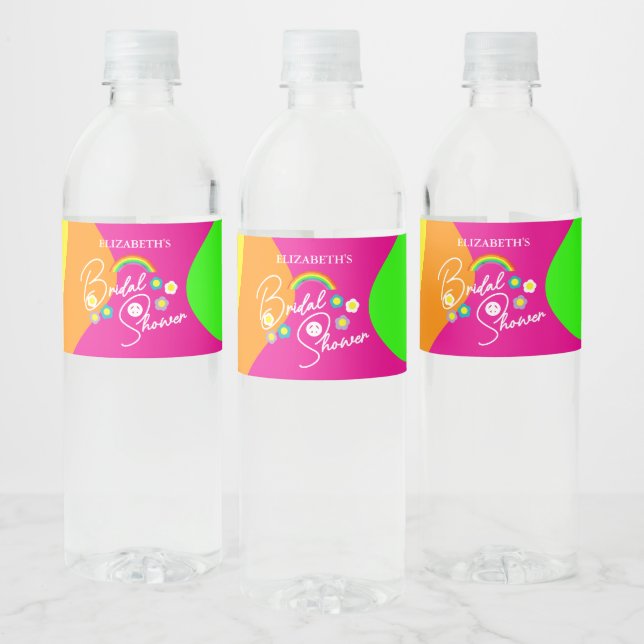Funky Retro Bridal Shower Water Bottle Label (Bottles)