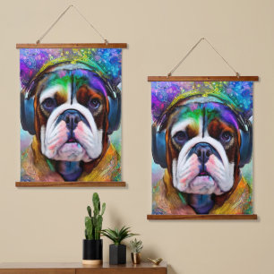 Funky Retro Bulldog Wearing Hanging Tapestry