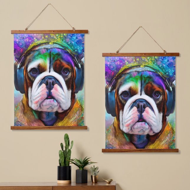 Funky Retro Bulldog Wearing Hanging Tapestry (Asymmetrical)