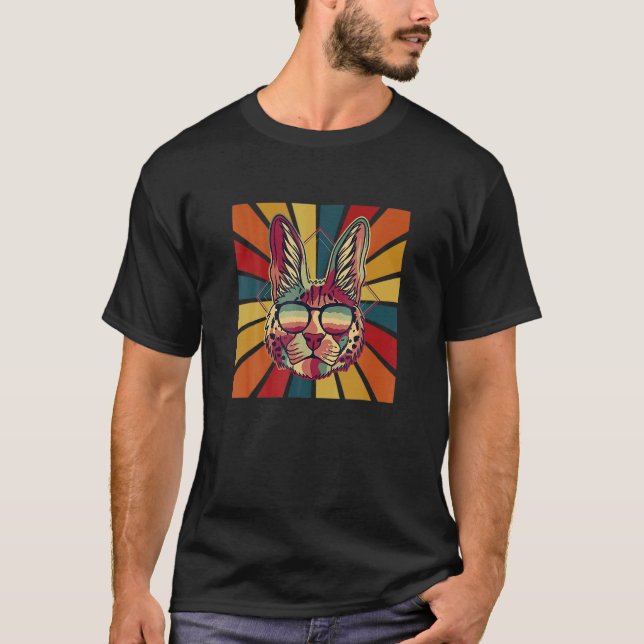Funky Retro Caracal Cat With Sunglasses Colourful  T-Shirt (Front)