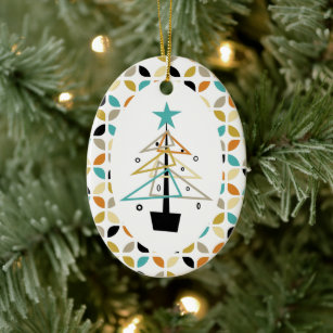 Funky Retro Christmas Tree Mid-century Throwback Ceramic Ornament