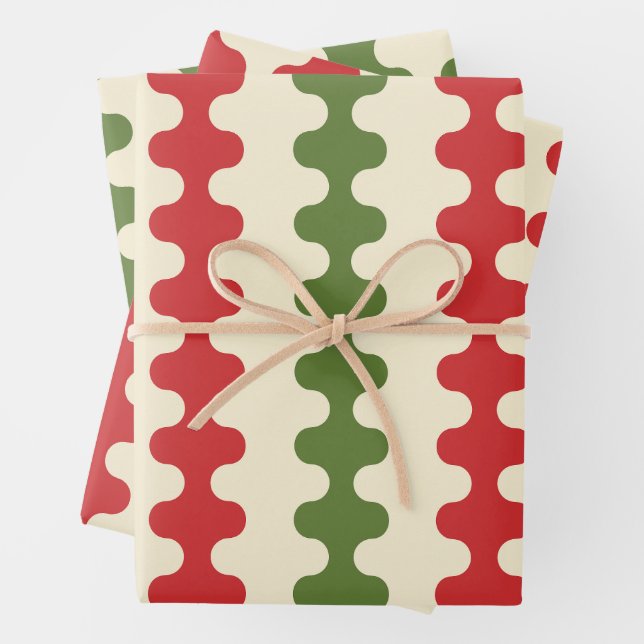 Funky Retro Christmas Vertical Ogee Patterns Wrapping Paper Sheet (In situ)
