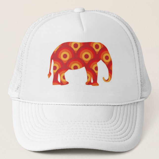 Funky Retro Circles Elephant Trucker Hat (Front)