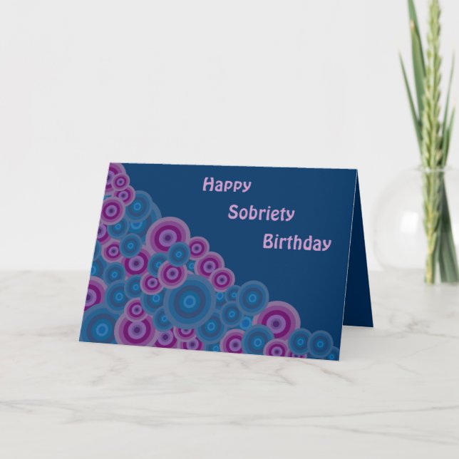 Funky Retro Circles Sobriety Birthday Card (Front)