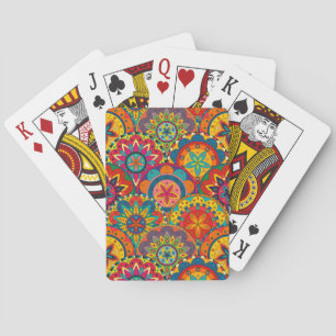 Funky Retro Colorful Mandala Pattern Playing Cards