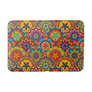 Funky Retro Colourful Mandala Pattern Bath Mat