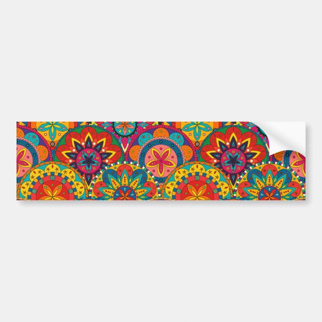 Funky Retro Colourful Mandala Pattern Bumper Sticker (Front)