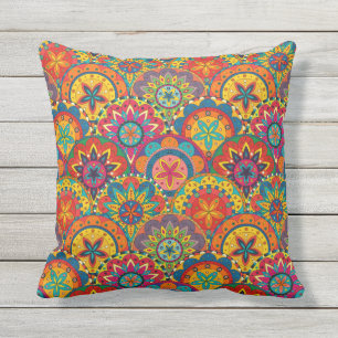 Funky Retro Colourful Mandala Pattern Cushion