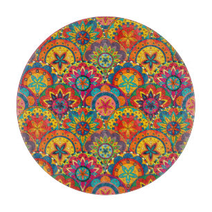 Funky Retro Colourful Mandala Pattern Cutting Board