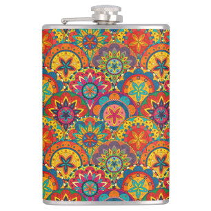 Funky Retro Colourful Mandala Pattern Hip Flask