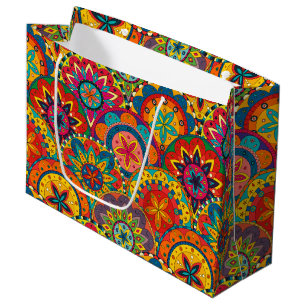 Funky Retro Colourful Mandala Pattern Large Gift Bag