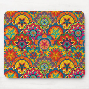 Funky Retro Colourful Mandala Pattern Mouse Pad