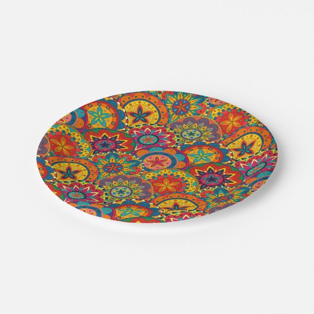 Funky Retro Colourful Mandala Pattern Paper Plate (Angled)