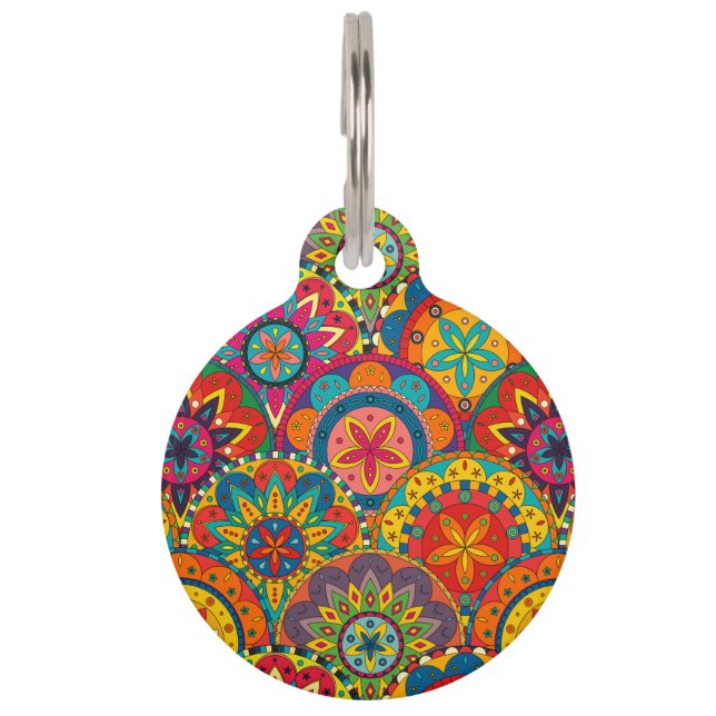 Funky Retro Colourful Mandala Pattern Pet Tag (Front)