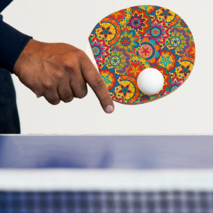 Funky Retro Colourful Mandala Pattern Ping Pong Paddle