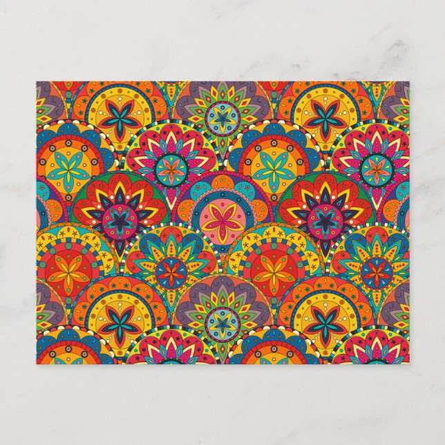 Funky Retro Colourful Mandala Pattern Postcard (Front)