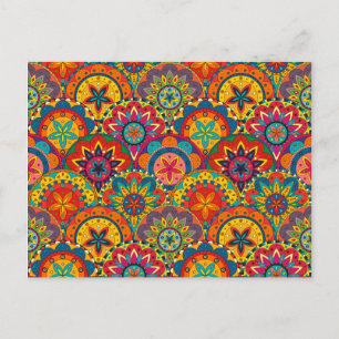 Funky Retro Colourful Mandala Pattern Postcard