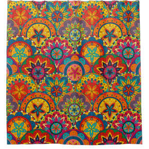 Funky Retro Colourful Mandala Pattern Shower Curtain