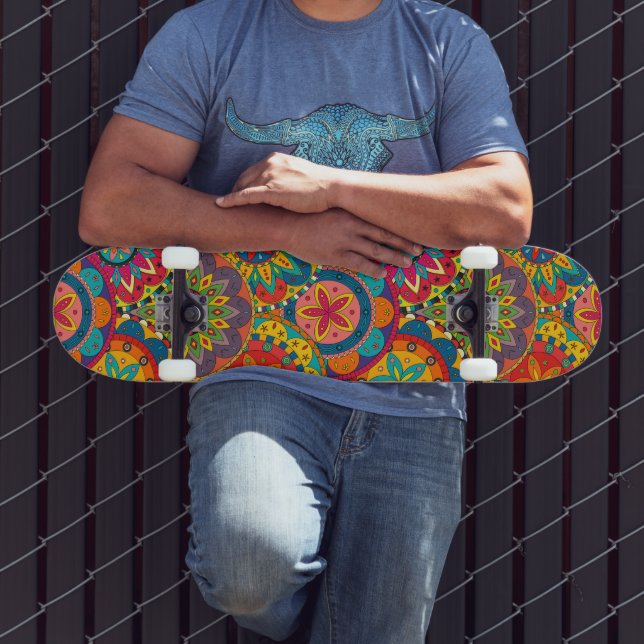 Funky Retro Colourful Mandala Pattern Skateboard (Outdoor 3)