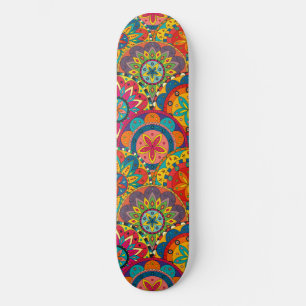 Funky Retro Colourful Mandala Pattern Skateboard